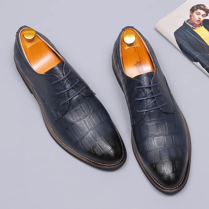 

Crocodile Design Men Leather Oxford Shoes Pointed Toe Vintage Business Casual Men Formal Wedding Shoes Big Size 38-48