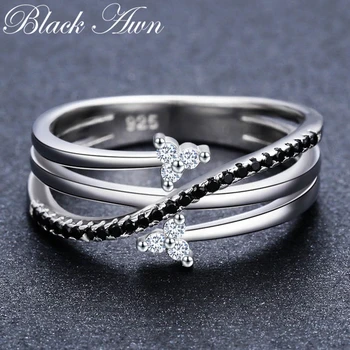 

[BLACK AWN] 925 Sterling Silver Jewelry Rings for Women Trendy Hollow Finger Ring G005