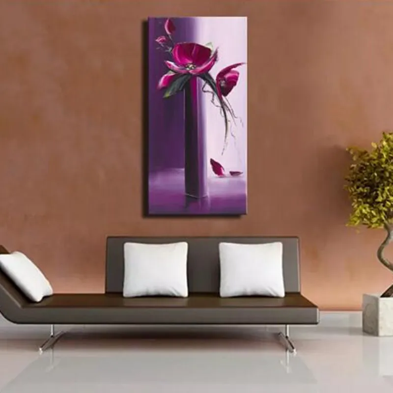 

Handpainted Large Acrylic Floral Paintings Modern Abstract Flower Oil Painting Handmade Purple Flowers Picture Wall Canvas Arts