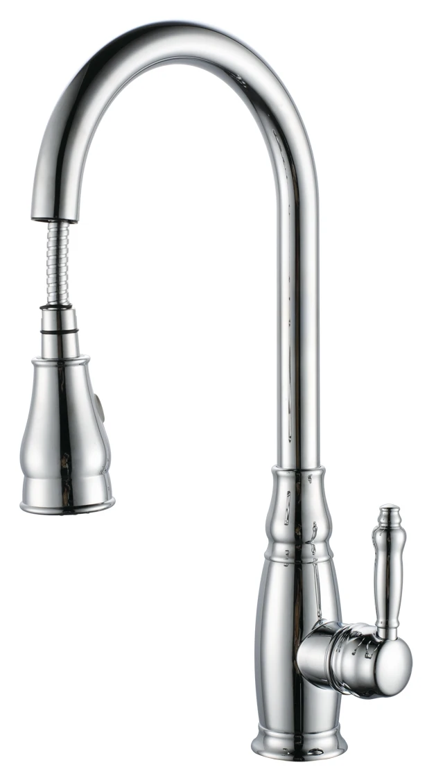 

chrome clour pull out kitchen spray faucet mixer tap New Single hole deck mounted Pull-down Kitchen Faucet