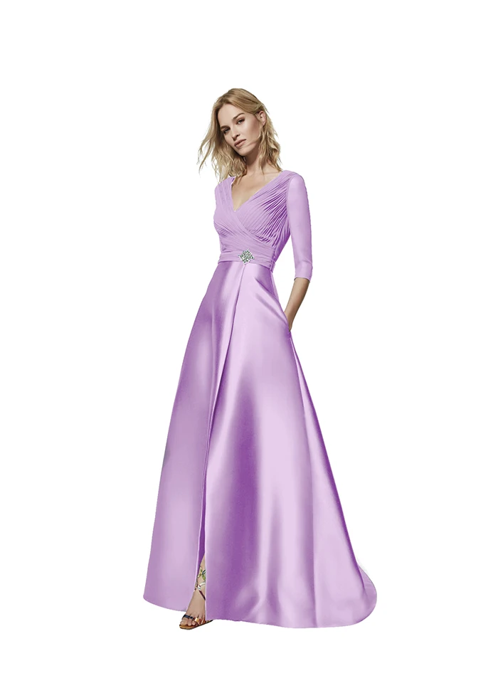 Зеленое Макси-платье с длинным рукавом, с v-образным вырезом, без спинки, с разрезом спереди, элегантные вечерние, с бисером, в пол, платье Robe De Soiree - Цвет: violet
