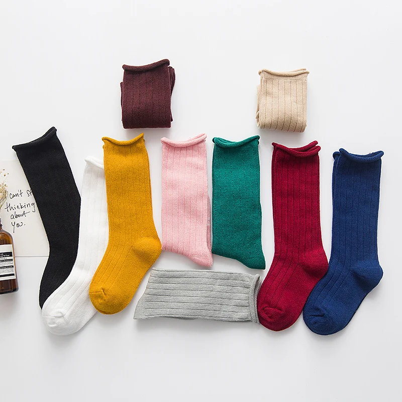 Весна/осень/зима, модные длинные хлопковые носки для малышей Дети Мальчики Девочки сплошной цвет от 1 до 10 лет C907