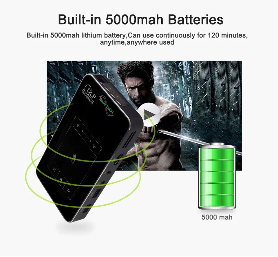 ByJoTeCH T18 DLP мини проектор Android 4 WIFI 1 ГБ ОЗУ 32 Гб ПЗУ Сенсорная панель аккумулятор 5000