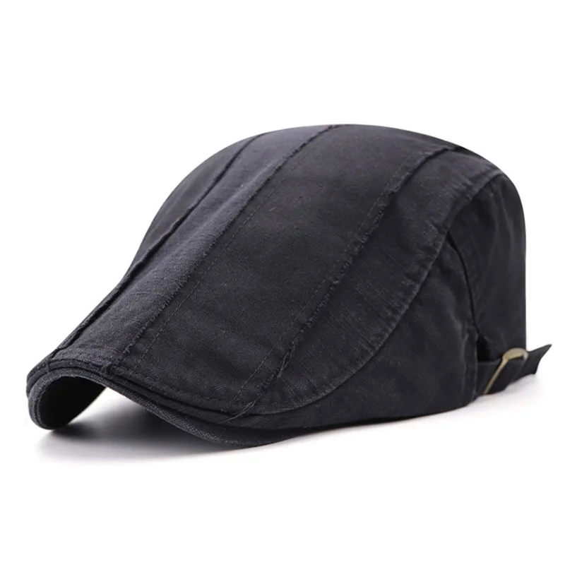 [AETRENDS] Man Hat Cotton Washed Plain Berets Flat Cap Ivy Newsboy Gatsby Cabbie Beret Hats Z-6525 - Цвет: Black