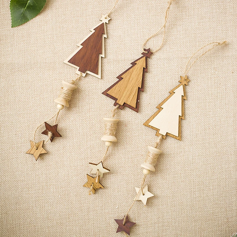 

Christmas 1PC Wooden Xmas Tree Star Hanging Ornaments Party New Year Decor Home Door Pendnant Kid Toy Gift New Fashion