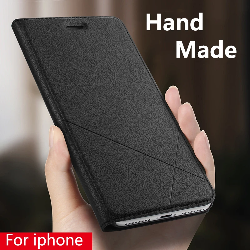 Hand Made For Apple iphone 11 Xs Max Xr X 8 Plus 7 Plus 6 6s Plus Leather Case For  iphone 5 5s SE PU Flip Cover Card Slot Stand iphone 6s phone case