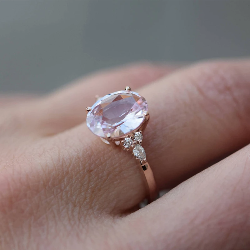 Модное обручальное кольцо из розового золота для женщин, изысканное овальное кольцо с розовым цирконием и кристаллами, свадебные ювелирные изделия