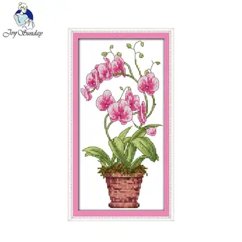 

Joy Sunday floral style Pink butterfly orchid pretty cross stitch motifs patterns kits for cotton floss color chart online