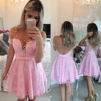 

Short Sleeve Cocktail Prom Party Lace Homecoming Dress Short Gown Size 2 4 6 8 10 12 14 16