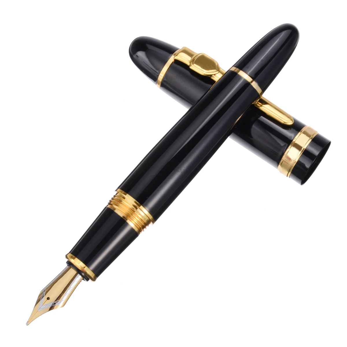 

1pc Black Lacquer Broad Nib Heavy Fountain Pen Gold Trim Gift For Student Boy Girls Writing Standard Ink Cartridge Fountain Pen