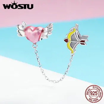 

WOSTU Romantic 925 Sterling Silver Cupid Arrow Love Heart Charm fit Bead Bracelet DIY Jewelry Lover Girlfriend Gift FIC628