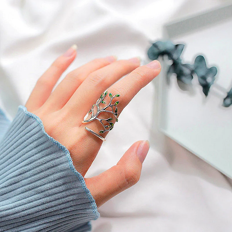 INZATT индивидуальное элегантное эмалированное регулируемое кольцо с зелеными листьями для женщин вечерние 925 пробы серебряные модные ювелирные изделия