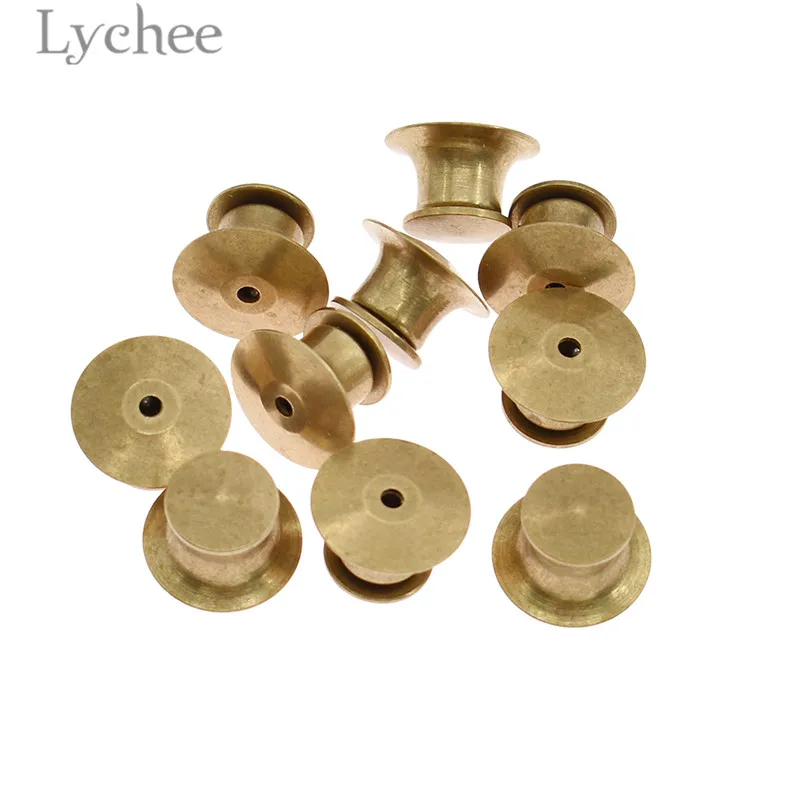 Lychee 10pcs Brass Pin Backs Locking Clasp Pin For Clothes Bag Shoes