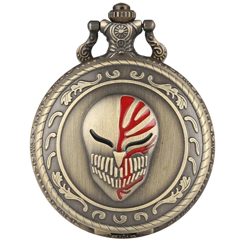 Ретро Бронзовый Череп Клоун Маска кварцевые карманные часы панк кулон для мужчин и женщин ожерелье FOB часы Античная цепь Подарки для мужчин и женщин