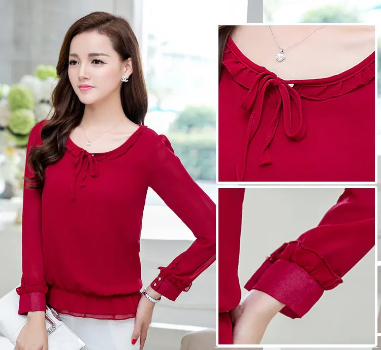 S-4XL Plus Size Tops Women 2019 New Fashion Bow Long Sleeve Shirts Femme Casual Chiffon Blouse Autumn O-neck Ruffled Blusa Mujer  (7)