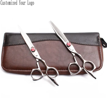 

1Pair 5.5" 440C Engraving Logo Barber Makas Straight Scissors Thinning Shears Professional Hair Scissors Hairdresser's Set C9017