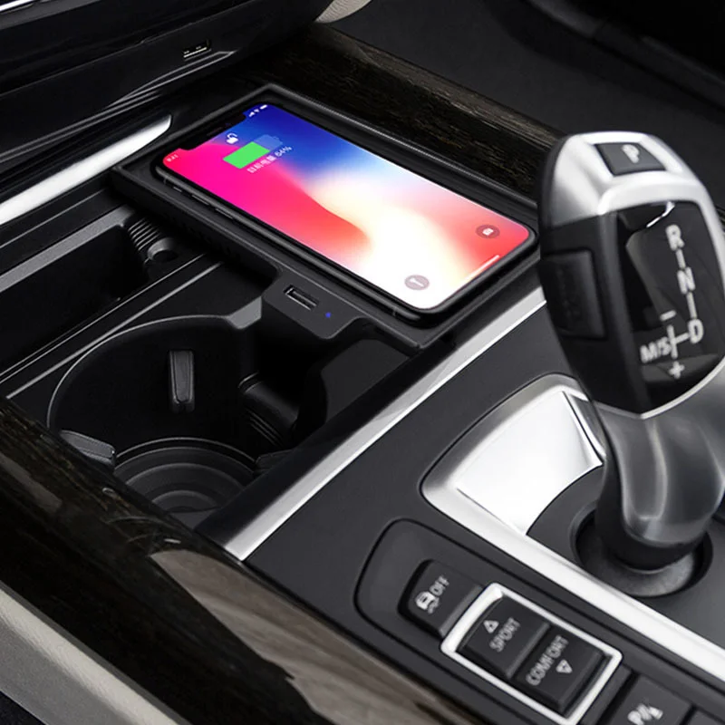 Стайлинга автомобилей 10 Вт Qi Беспроводной зарядник быстрая зарядка автомобильное крепление Беспроводной Зарядное устройство для BMW X5 X6 для iphone 8 X xsmax хорошо для Carplay