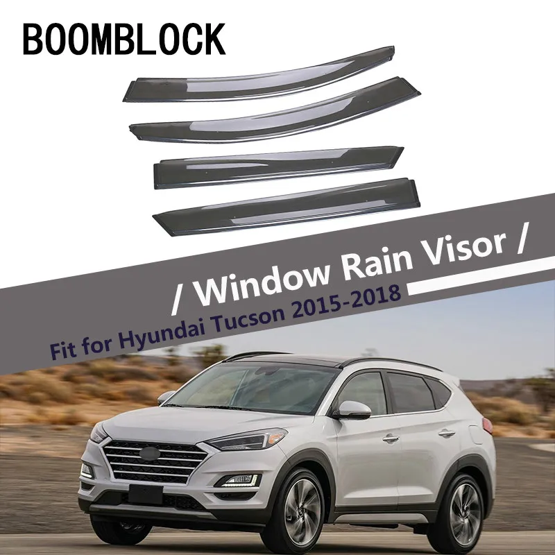 BOOMBLOCK 4pcs Car Covers Window Visor Sun Rain Wind Deflector Awning Shield ABS For Hyundai Tucson 2017 2018 2016 2015 | Автомобили и