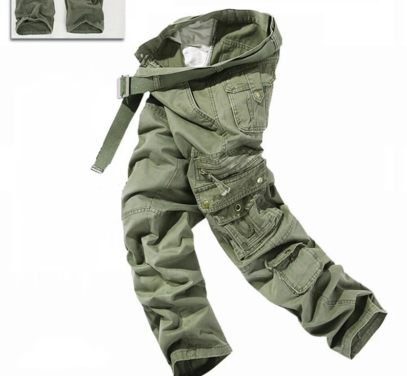 Men s Plus Size Multi Pocket Overalls Cargo Pants Tactical Commandos Styles Loose Full Length 5
