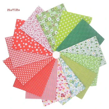 

MoTiRo,Plain Thin Cotton Fabric,Green&Red Pattern Low Density Printed Cloth Material Patchwork For Needlework/DIY,50*50cm,14pcs