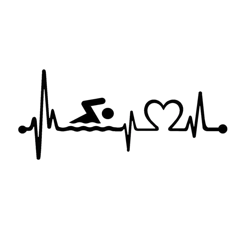 15.2CM*6.6CM Swimming Sports Heartbeat Lifeline Car Sticker Vinyl Black/Silver S9 0324in Car