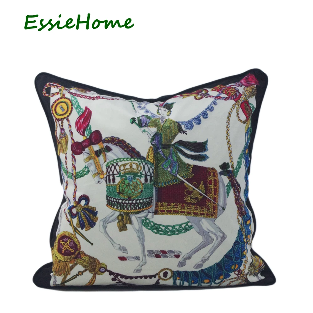 ESSIE домашняя Бархатная подушка с рисунком, синяя цепочка, лошадь, рококо, стиль барокко, Мягкая Наволочка, наволочка, чехол для подушки, домашний декор