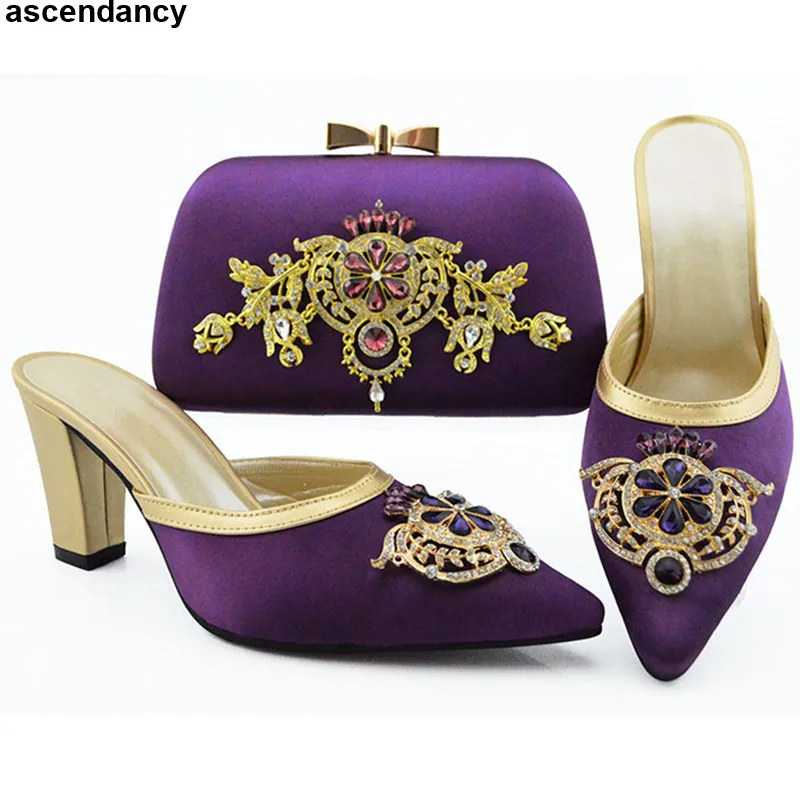 

Ladies Italian Shoes and Bag Set Decorated with Rhinestone Nigerian Women Party Shoes with Bag Set Luxury Shoes Women Designers