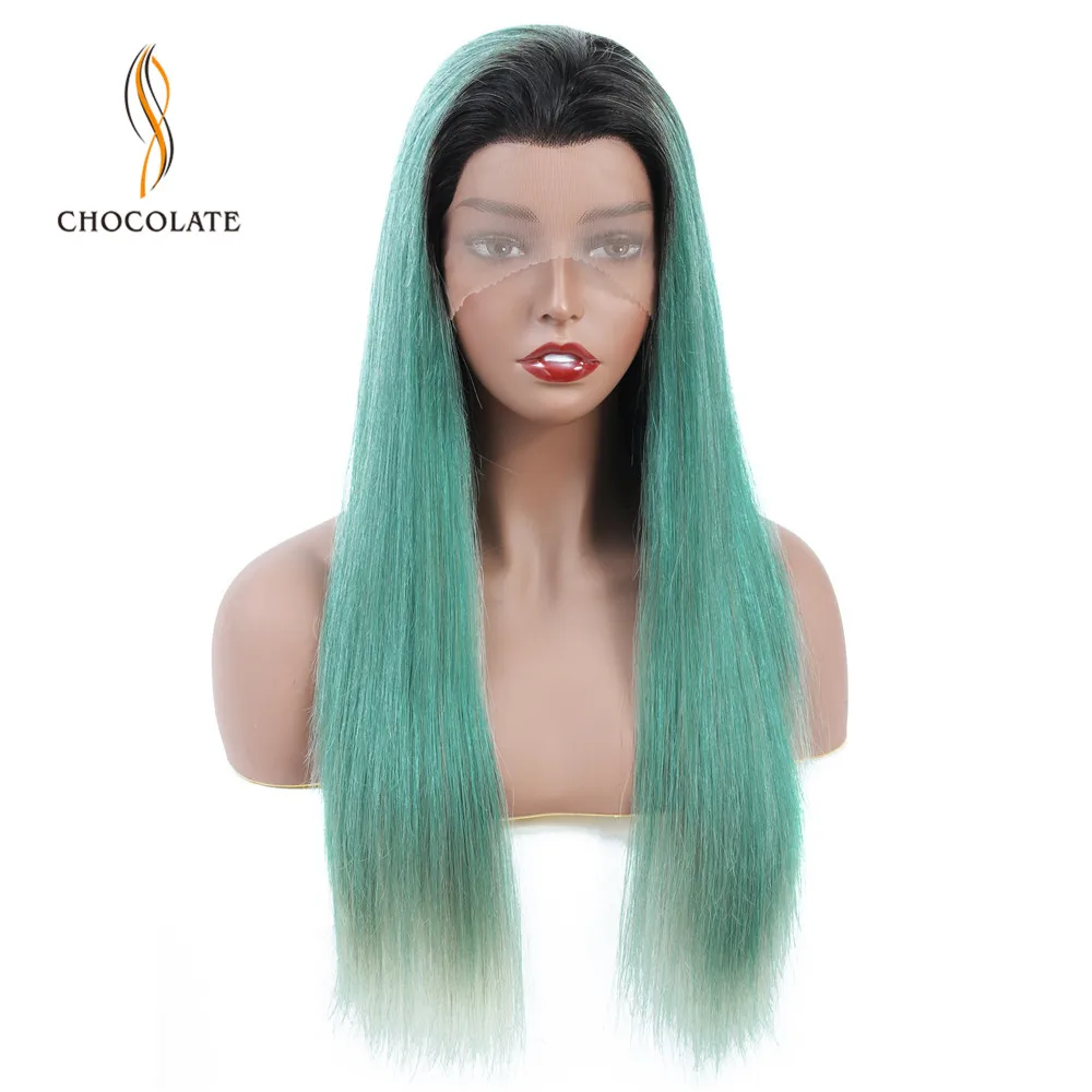 Парики из натуральных волос на кружевной основе 150 плотность, перуанские парики Омбре, зеленый цвет, длинные прямые парики для женщин, не