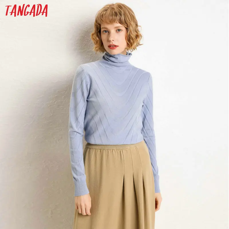 

Tangada High Quality Turtleneck Sweater Women 2019 Autumn Winter thick Pullover Solid Knitted Jumper pile collar Sweater AQJ06