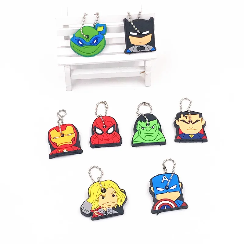 

Wholesale 40pcs Avengers Spiderman batman America captain Anime key cover Key chain Cartoon key cap key Ring Car Keychain boy's
