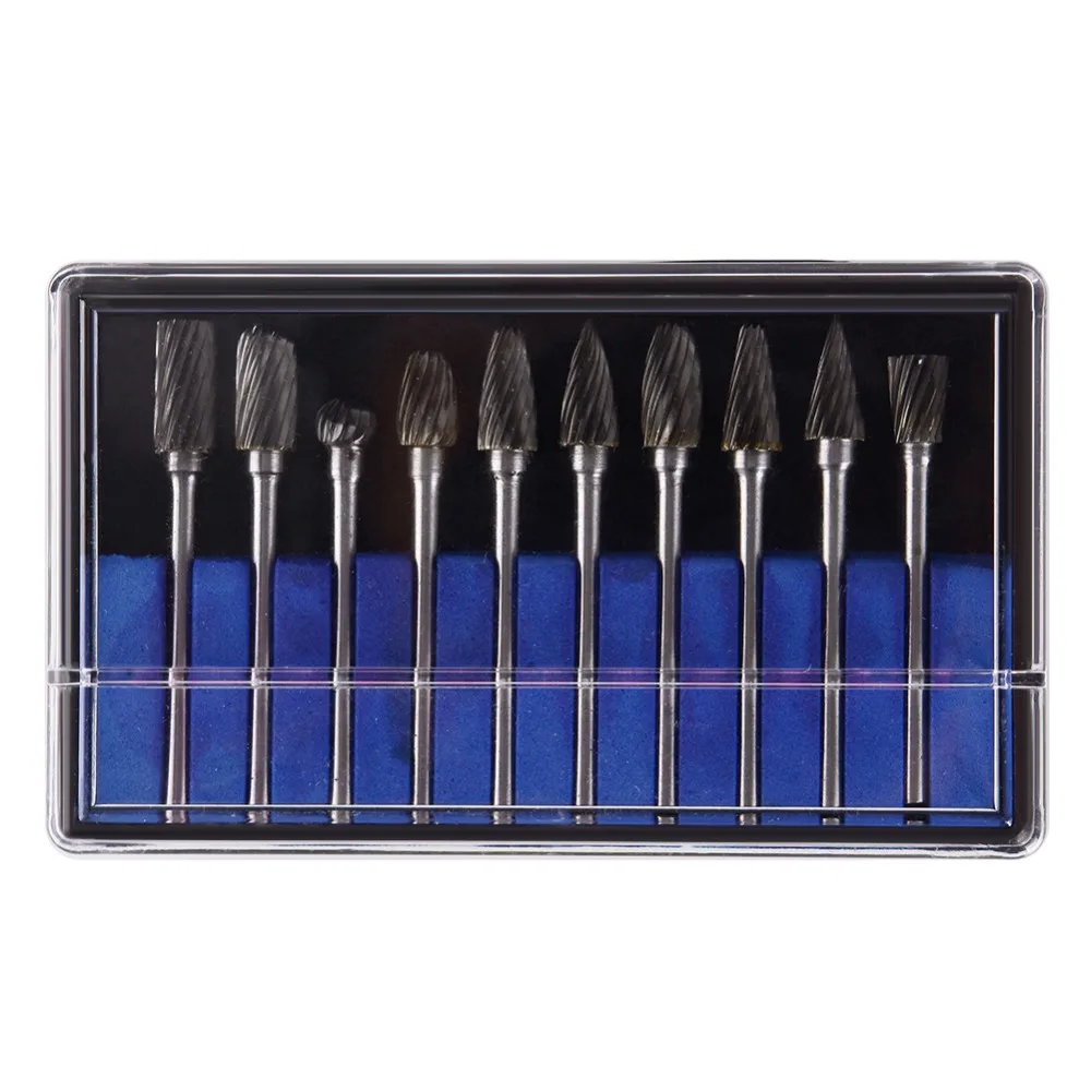 10 Pcs/Set 1/8'' Shank Carbide Burr Bits Single Cut Set For Rotary
