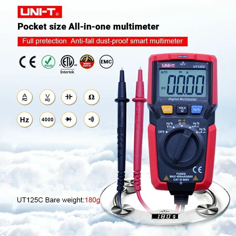 UNI T UT125C Digital Multimeter Pocket Size Resistor Capacitor