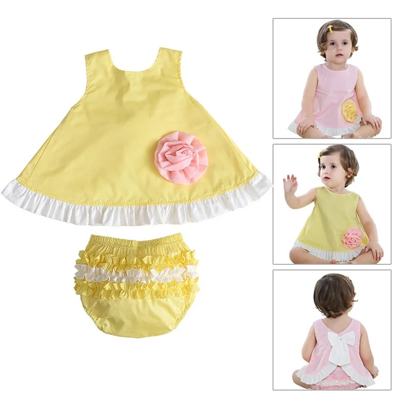 Yellow/ Pink Baby Girl Clothing Sets Children Sets Top and Down Casual