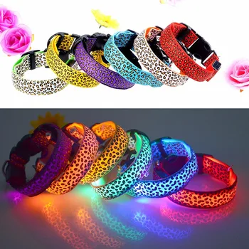 

Fashion Leopard LED Dog Collar Flashing Nylon Lighting Safety Pet Collar Luminous Pets Accessories Reflective dog chain 669