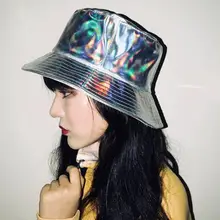 MinanSer Для женщин лазерной ведро Шапки Для женщин из блестящей искусственной кожи для Радуга ведро обратный Harajuku Кепки Для Мужчин's Hawii с двух сторон ведро