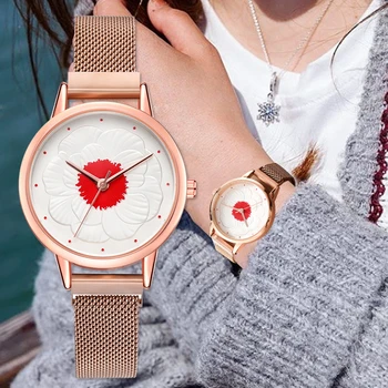 

2019 New Luxury Rose 3D Flowers Emboss Style Dial Bracelet Watches For Women Fashion Stainless Steel Dress Quartz Clock Gift