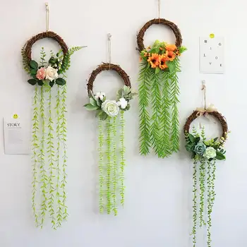 

Handmade DIY Rattan Wicker Artificial Flower Wedding Home Living Room Decoration Wall Hanging Ornament Party Pendant Decor
