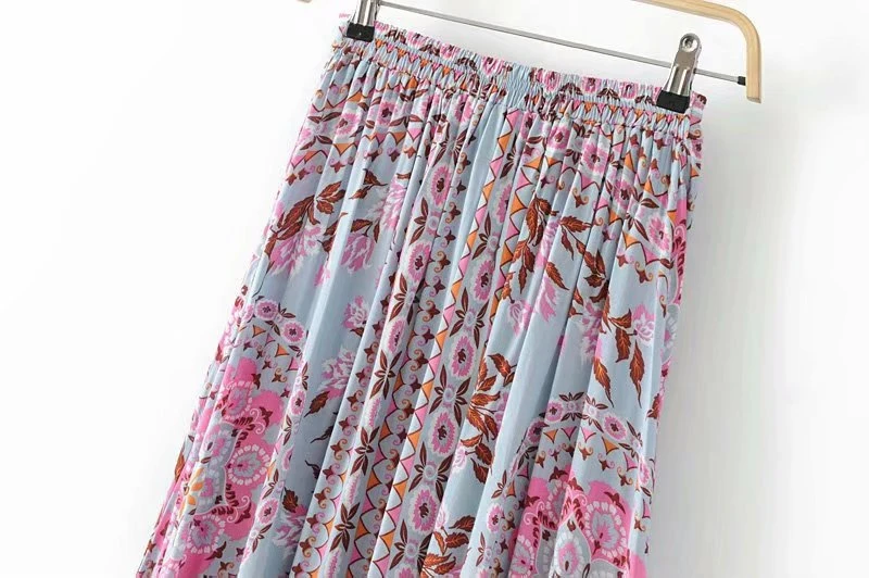 Boho chic women summer Hippie beach skirt Mesh stitching cute floral printed Bohemian long maxi skirt female oversize