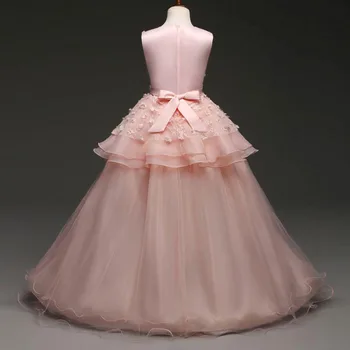 

Hot Selling Summer Princess Dress Floral Bowknot Sleeveless Wedding Party Gown 5-16 Years Girls Full Dresses 775