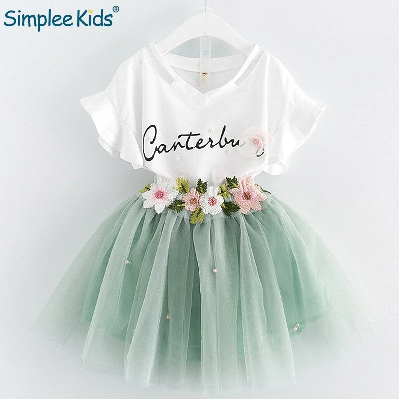 

Simplee Kids Cute girl dress flower pattern pearl decor Split girls dresses petal sleeve ball gown for birthday wedding party
