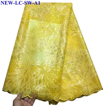 

Yellow color African Organza Lace Fabric High Quality Fashion African Guipure Lace Fabric With sequins For Women Dress NZA03