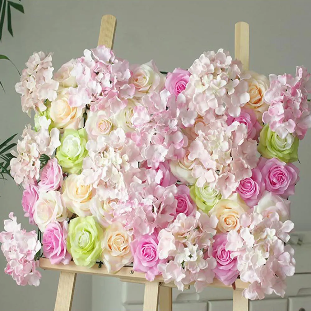 40*60 см высокая плотность стена из искусственных цветов панели DIY Свадебные фоновые декорации вечерние события поддельное розовое декоративное украшение в виде гортензии - Цвет: 2