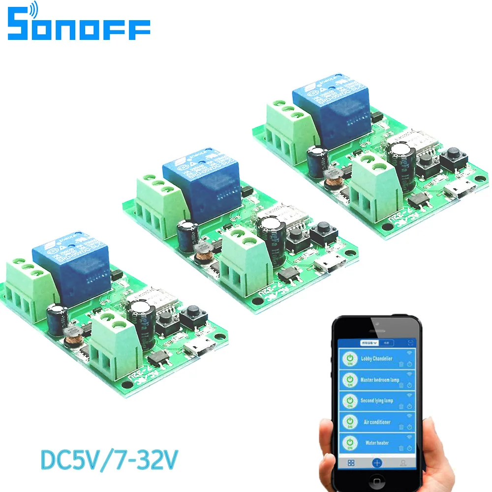 

Sonoff DC5V/12Vwifi switch wireless Relay module Smart home Automation for Computer access 24v 32v Inching/Self-Locking IOS