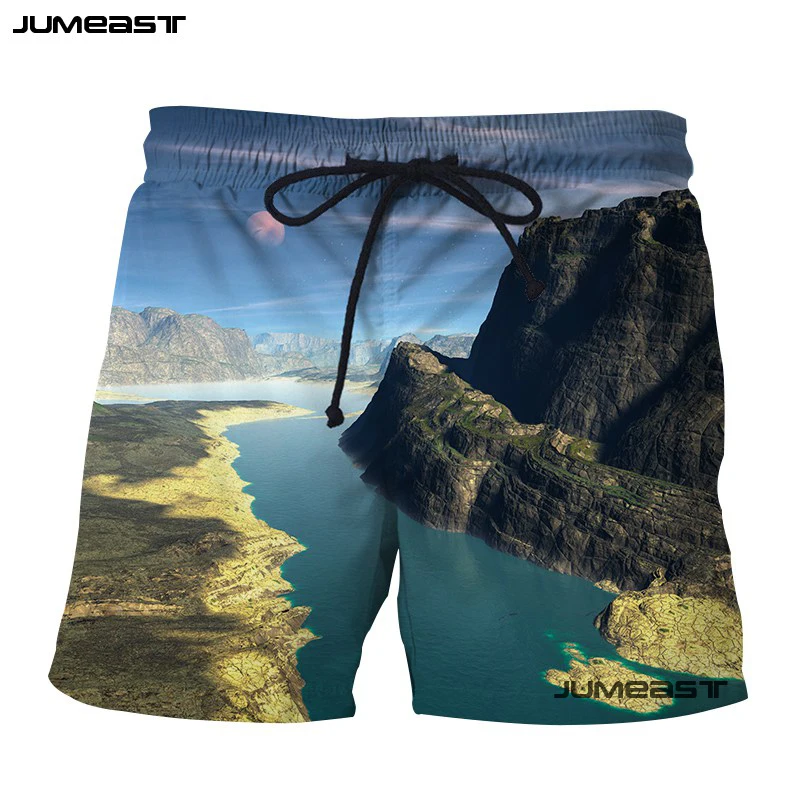 Jumeast красивые пейзажи 3D Короткие штаны с принтом горы реки огонь облако Восход повседневное мужские спортивные шорты новинка пляжные шорты - Цвет: 7
