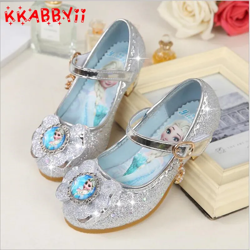 

KKABBYII Children Leather Sandals Child High Heels Girls Princess Summer Elsa Shoes Chaussure Enfants Sandals Party Anna Shoes