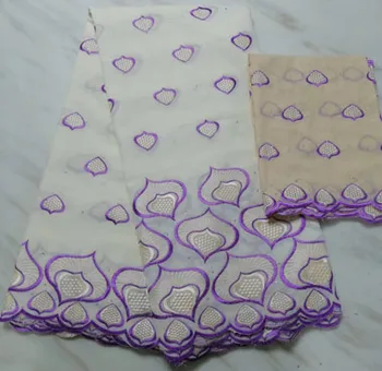 

100% Cotton High Quality Swiss Lace PURPLE Fabric African Voile Lace Fabric Plus cotton Lace 5+2yards/set For Party FXX008.