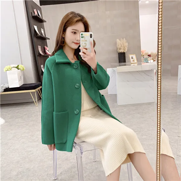 Зеленый Korean Coat Women Spring Autumn Knitted Sweater Plus Size Cardigan Women Winter Jacket Loose Big Yards Sweaters Coat - Цвет: Зеленый