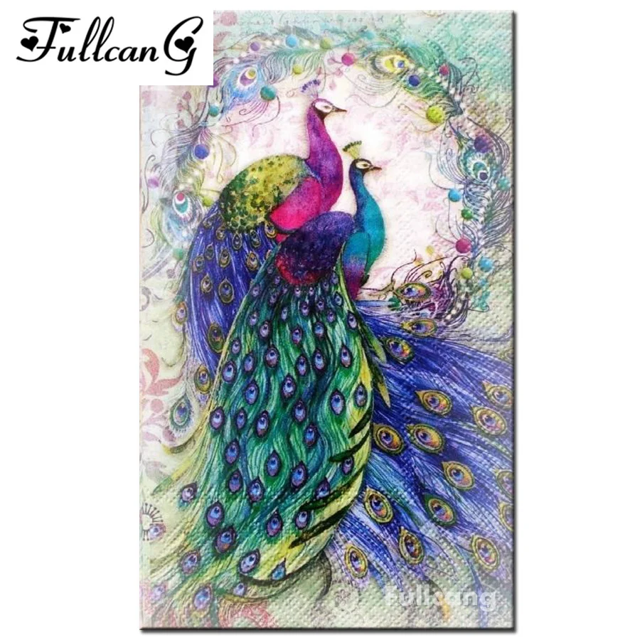 

FULLCANG 5d diamond painting cross stitch full square diamond embroidery colorful couples peacock diamond mosaic pattern E1461