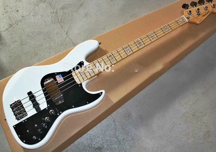 Top quality FDJB-5010 white color solid basswood body black plate maple fretboard 4 strings electric Jazz Bass Free shipping | Спорт и