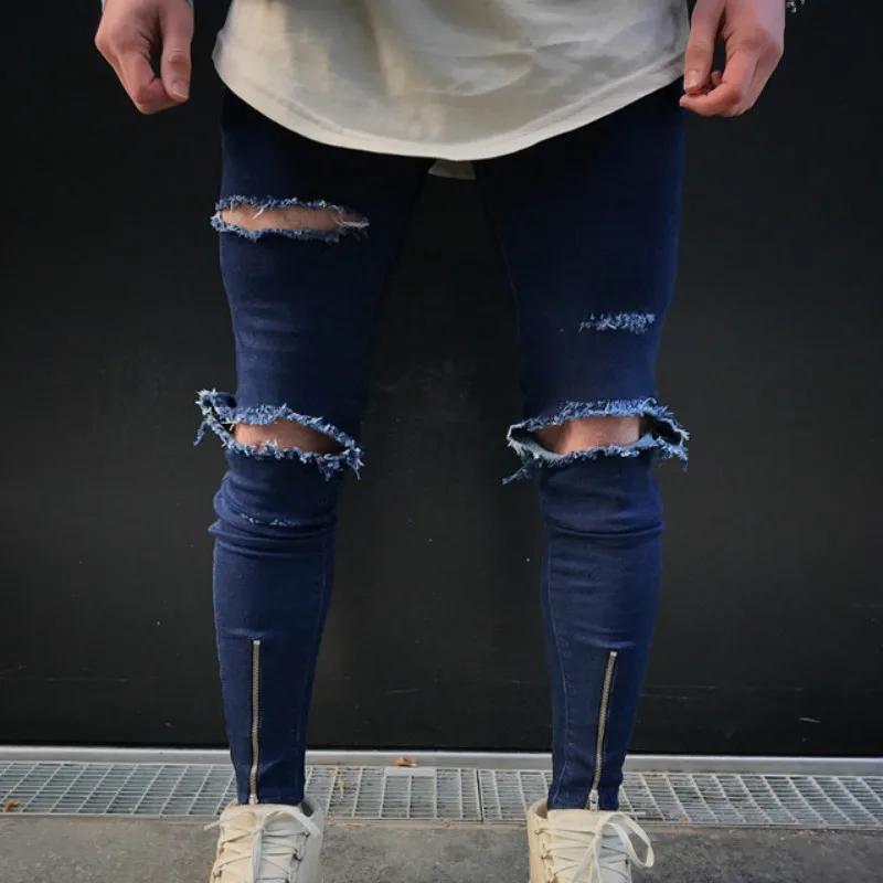 Slim-fit плиссированные джинсы Мужская Локомотив джинсы шить отверстие кожа Мужские штаны модные эластичные ноги джинсы - Цвет: 1830